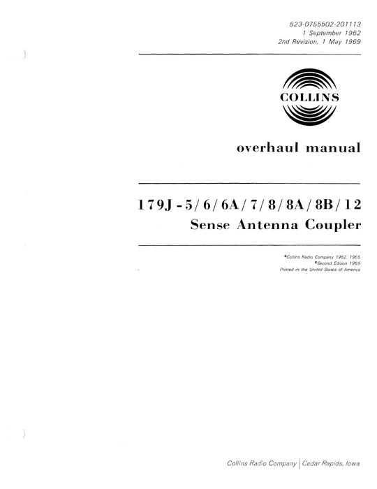 Collins 179J-5-6-6A-7-8-8A-8B-12 1962 Overhaul Manual (523-0755502-201)