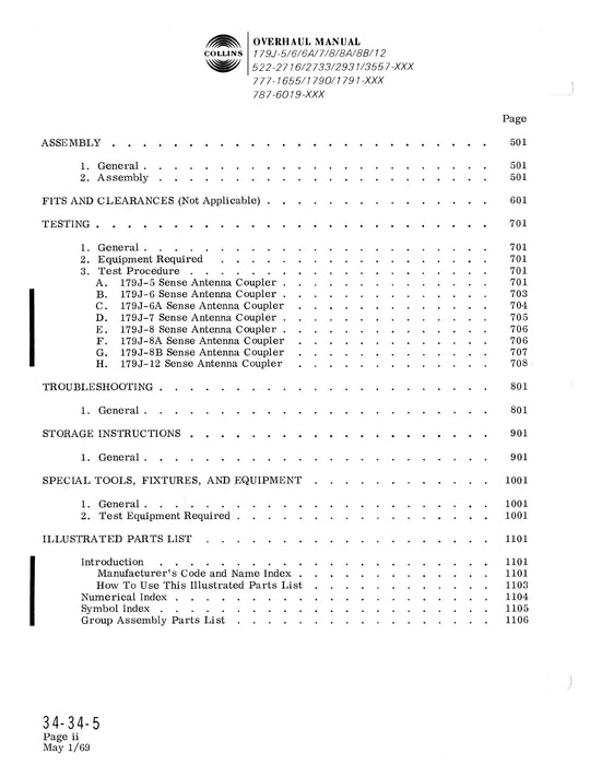 Collins 179J-5-6-6A-7-8-8A-8B-12 1962 Overhaul Manual (523-0755502-201)