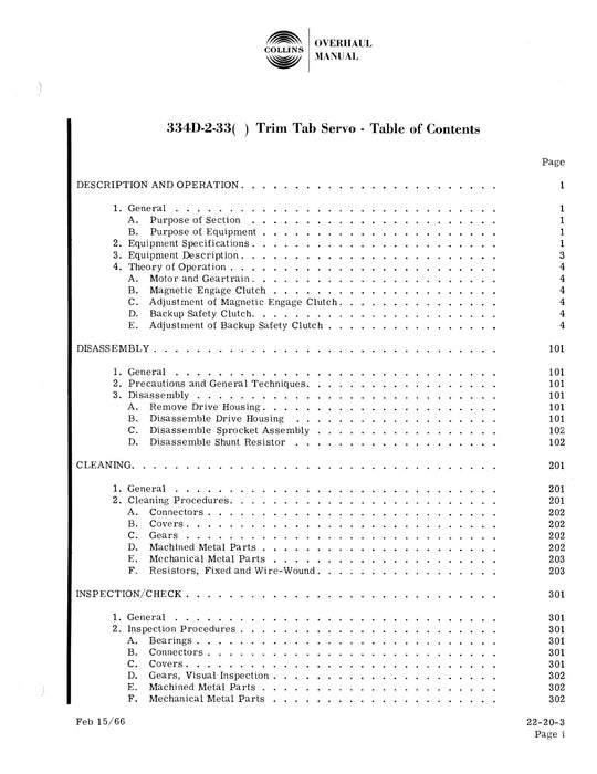 Collins 334D-2-33( ) Trim Tab Servo Overhaul Manual (523-0755471-101113) TD-456B