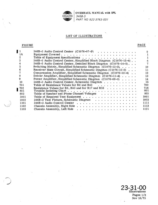 Collins 346B-3 Audio Control Center Overhaul Manual with Illustrated Parts List (523-0756882-401)