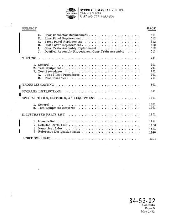 Collins 614L-11-12-13 ADF Control Unit Overhaul Manual with Illustrated Parts List (523-0762368-301)