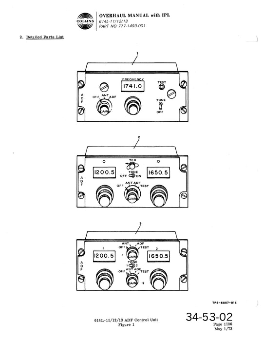 Collins 614L-11-12-13 ADF Control Unit Overhaul Manual with Illustrated Parts List (523-0762368-301)