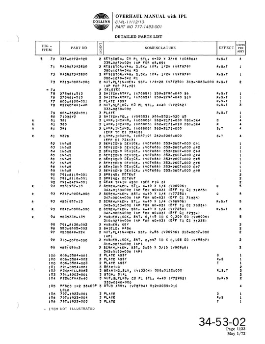 Collins 614L-11-12-13 ADF Control Unit Overhaul Manual with Illustrated Parts List (523-0762368-301)