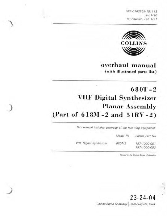 Collins 680T-2 1970 Overhaul Manual with Illustrated Parts List (523-0762965-101)