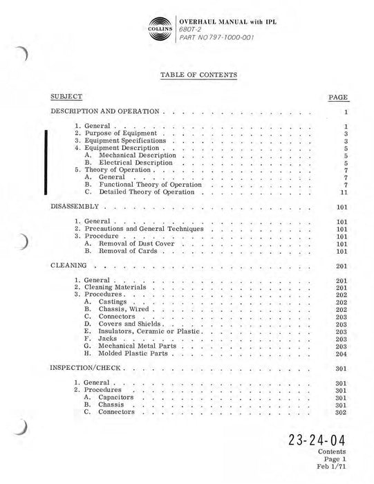 Collins 680T-2 1970 Overhaul Manual with Illustrated Parts List (523-0762965-101)