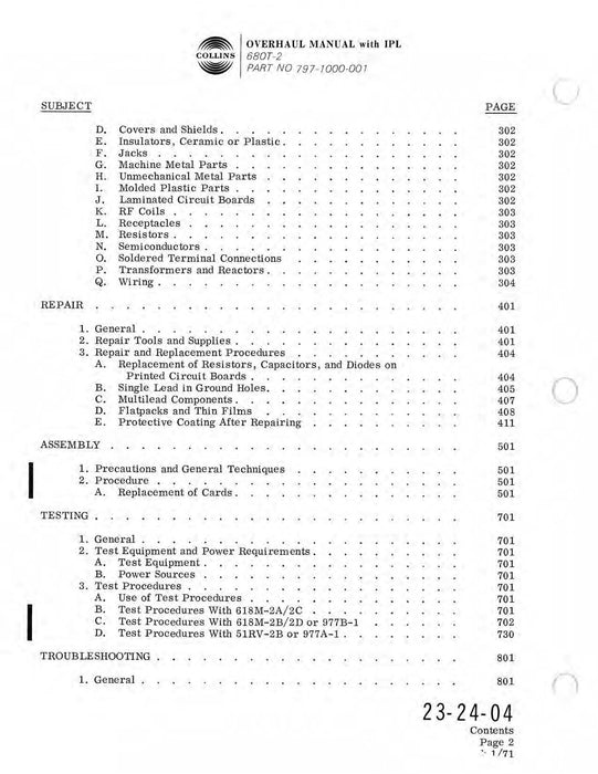 Collins 680T-2 1970 Overhaul Manual with Illustrated Parts List (523-0762965-101)