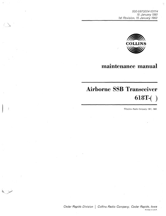 Collins Airborne SSB Transceiver 618T 1961 Maintenance Manual (520-5970004-101)