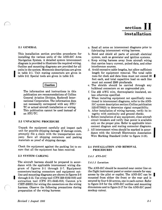Collins ANS-31C Area Navigation System Installation Manual (523-0770922-003)