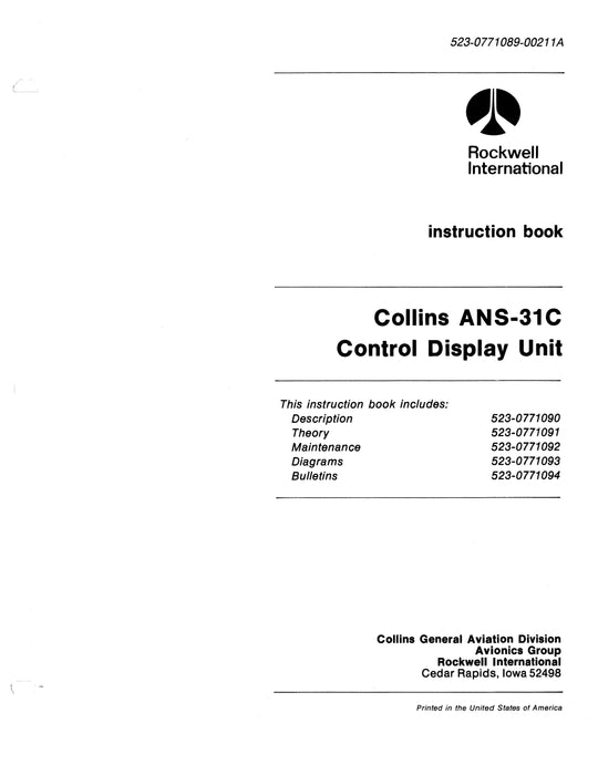 Collins ANS-31C Control Display Unit Instruction Book (523-0771089-00211A)