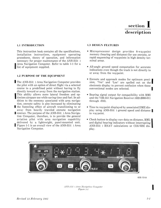 Collins ANS-351 Area Navigation Computer Instruction Book (523-0767602-002118)
