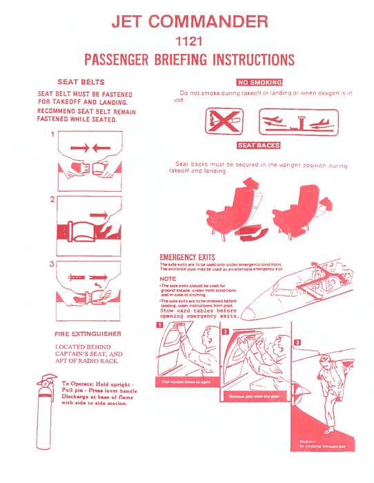 Aero Commander 1121 Jet Commander Passenger Briefing Cards