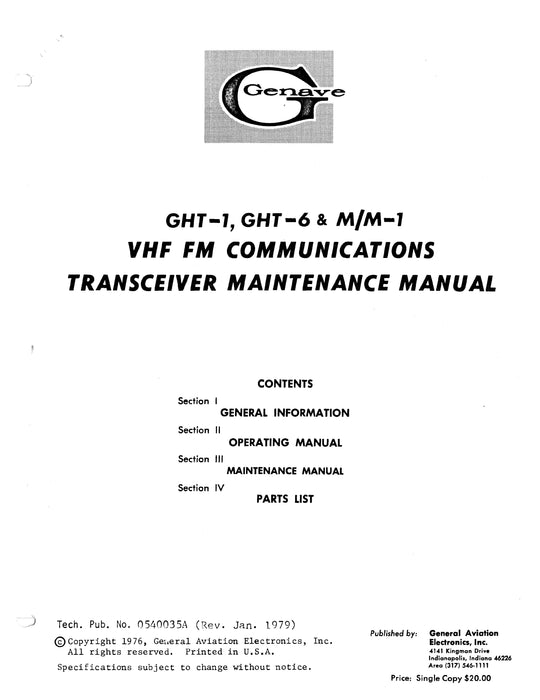 Genave GHT-1, GHT-6 & M-M-1 VHF FM Communications Transceiver Maintenance Manual