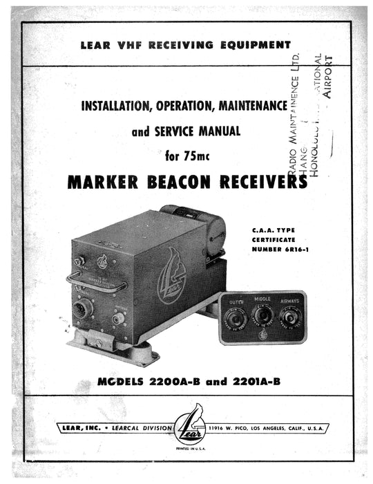 Lear, Inc 2200A-B & 2201A-B Installation, Operation, Maintenance and Service (LE2200AB-INOPM)