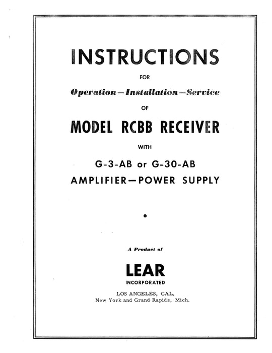 Lear RCBB Receiver Operation, Installation & Maintenance Manual (LEG3AB-IN-C)