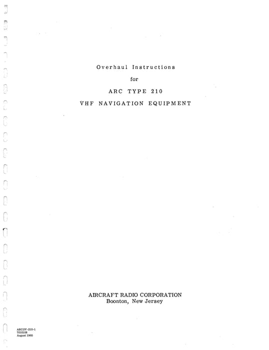 Aircraft Radio Corporation ARC 210 VHF Navigation Equipment Overhaul Instructions 7010108