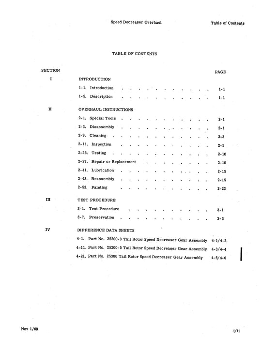 Hiller UH-12E, UH-12L Tail Rotor Speed Decreaser Gear Assembly 1981 Overhaul Manual (Part Nos. 25200, 25200-3, 25200-5, 25300)