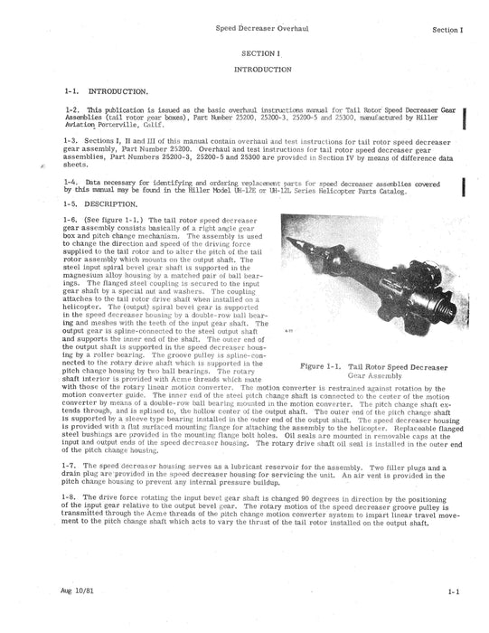 Hiller UH-12E, UH-12L Tail Rotor Speed Decreaser Gear Assembly 1981 Overhaul Manual (Part Nos. 25200, 25200-3, 25200-5, 25300)