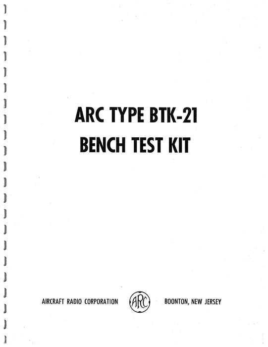 Aircraft Radio Corporation ARC BTK-21 Bench Test Kit Instruction Book (ARBTK21-IN-C)