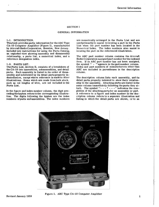 Aircraft Radio Corporation ARC CA-10 Computer Amplifier Overhaul Instructions & Parts Catalog (ARCA10-OHP-C)