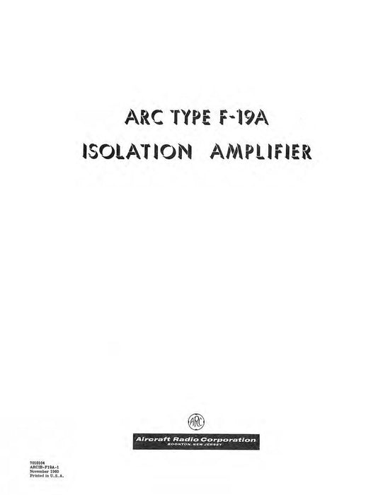 Aircraft Radio Corporation ARC F-19A Isolation Amplifier Instruction Book 7010104