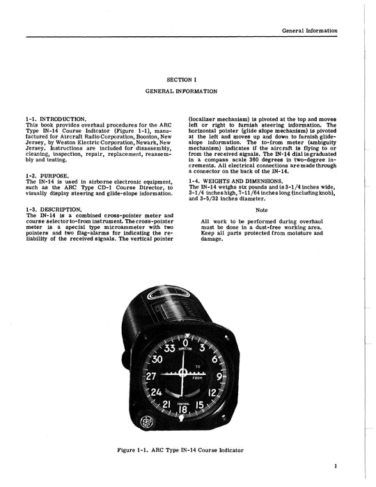 Aircraft Radio Corporation ARC IN-14 Course Indicator Overhaul Instructions & Parts Catalog