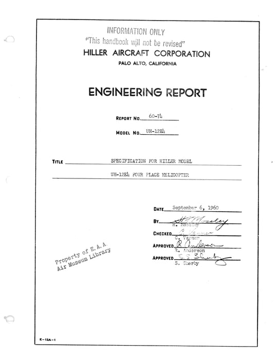 Hiller Helicopters UH-12E4 1960 Engineering Report (60-74)