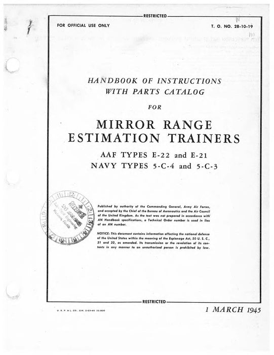 Mirror Range Estimation Trainers E-22-21, 5-C-4--3 Instructions with Parts (28-10-19)