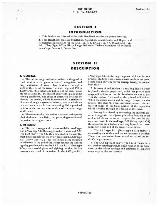 Mirror Range Estimation Trainers E-22-21, 5-C-4--3 Instructions with Parts (28-10-19)
