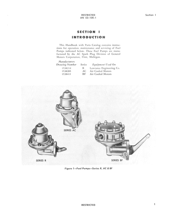AC, BF and R Fuel Pumps Handbook Of Instruction With Parts Catalog (03-10E-1)