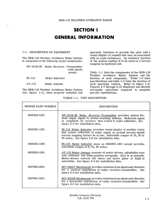 Bendix RDR-110 Weather Avoidance Radar Installation Manual (I.B.2110)