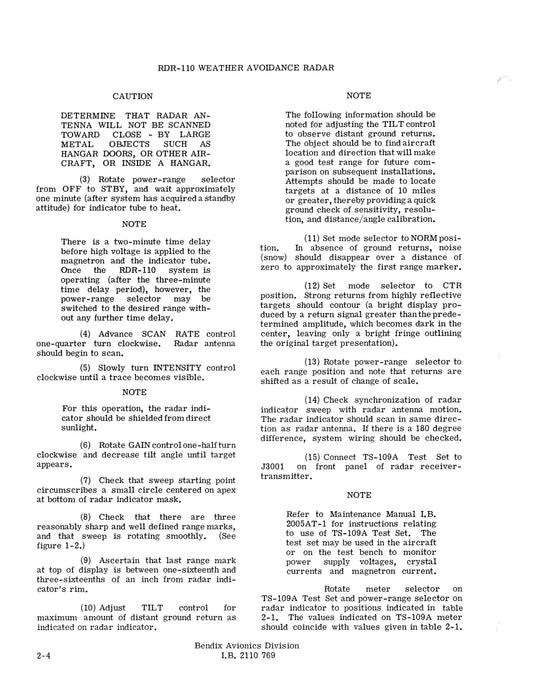 Bendix RDR-110 Weather Avoidance Radar Installation Manual (I.B.2110)