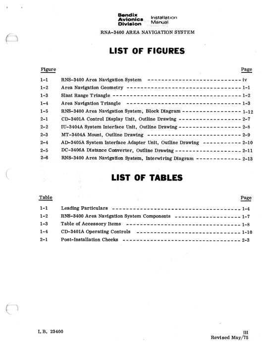 Bendix RNS-3400 Area Navigation System Installation Manual (I.B.23400)