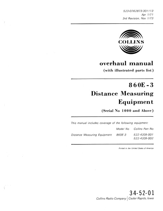 Collins 860E-3 DME Overhaul Manual with Illustrated Parts List (523-0762873-301113)