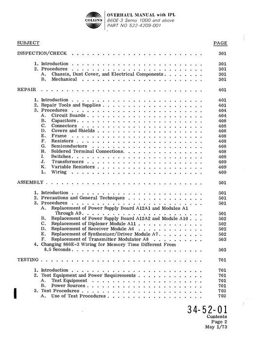 Collins 860E-3 DME Overhaul Manual with Illustrated Parts List (523-0762873-301113)