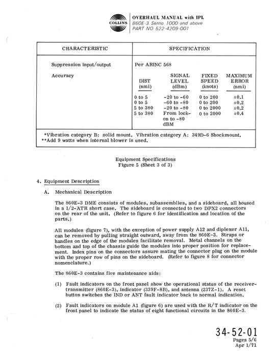 Collins 860E-3 DME Overhaul Manual with Illustrated Parts List (523-0762873-301113)