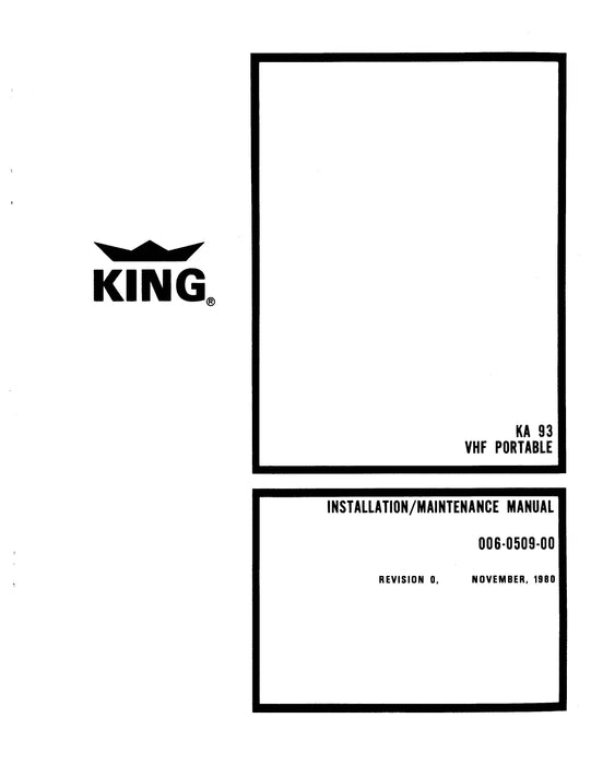 King KA 93 VHF Portable Installation-Maintenance Manual (006-0509-00)