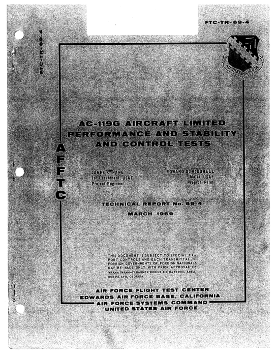 Fairchild AC-119G Aircraft Limited Performance and Stability and Control Tests (FTC-TR-69-4)