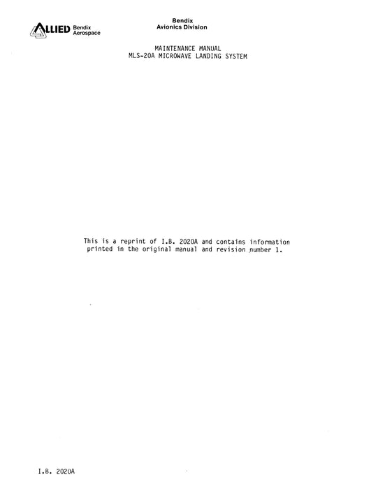 Bendix MLS-20A Microwave Landing System Maintenance Manual (I.B.2020A)