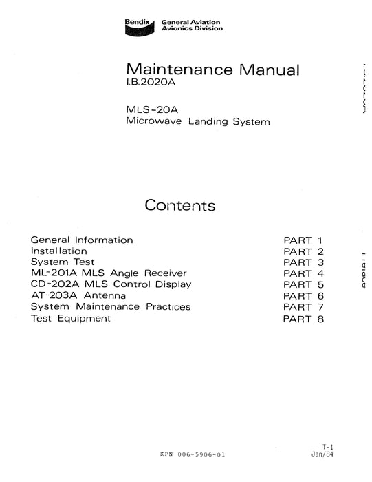 Bendix MLS-20A Microwave Landing System Maintenance Manual (I.B.2020A)