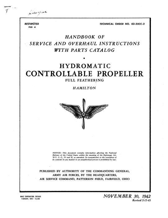 Hamilton Standard Hydromatic Controllable Propeller Service, Overhaul & Parts (03-20CC-2)