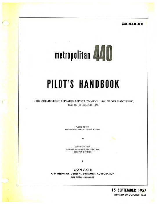 Convair Metropolitan 440 Pilot's Handbook (ZM-440-011)