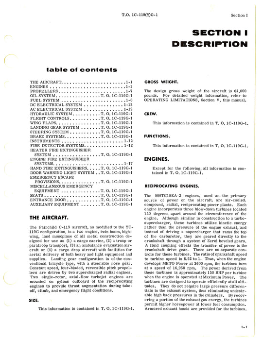 Fairchild YC-119K USAF Series 1967 Partial Flight Handbook (1C-119(Y)K-1)