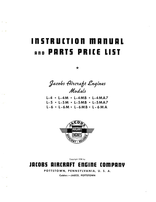 Jacobs L-4, M, MB, MA7, L-5, M, MB, MA7, L-6, M, MB, MA Instruction with Parts Price List