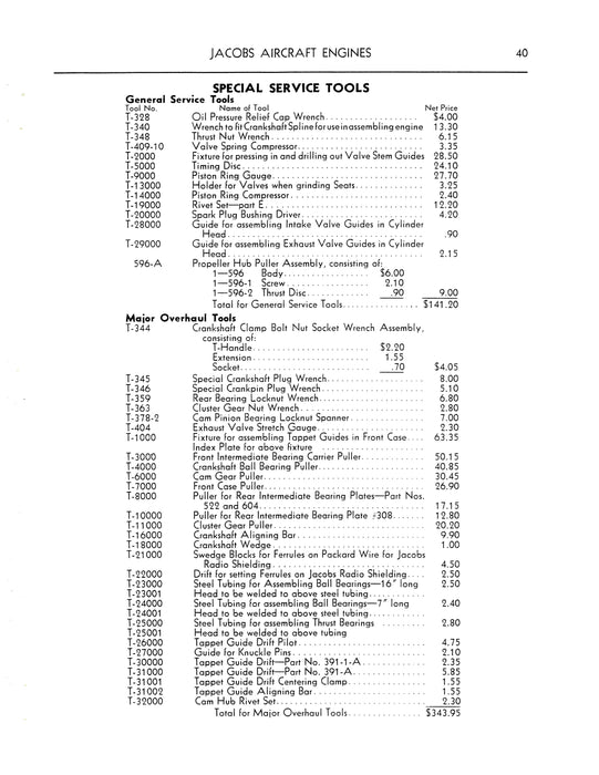 Jacobs L-4, M, MB, MA7, L-5, M, MB, MA7, L-6, M, MB, MA Instruction with Parts Price List