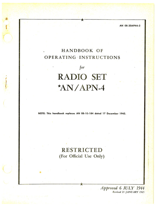Radio Sets AN-APN-4 Handbook Of Operating Instructions (08-30APN4-2)