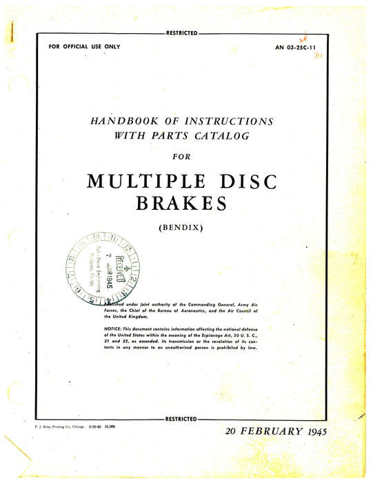 Bendix Multiple Disc Brakes Handbook of Instructions with Parts Catalog (03-25C-11)