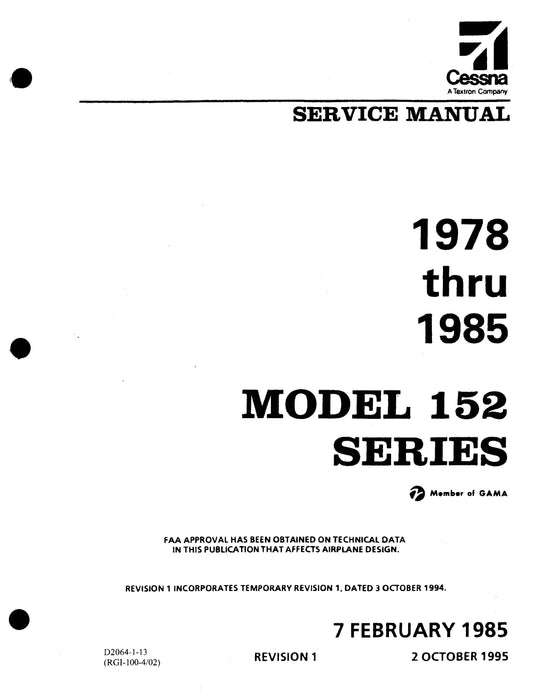 Cessna Model 152 Series 1978 thru 1985 Service/Maintenance Manual