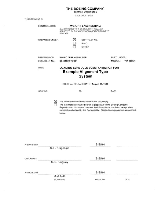 Boeing 767-200/200ER Loading Schedule Substantiation Document 1999