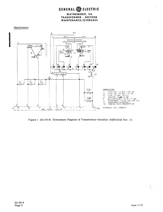 General Electric Transformer-Rectifier Model 6RW176YN3 Maintenance & Overhaul