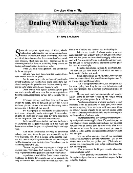 Piper Cherokee Hints & Tips by Cherokee Pilot's Association